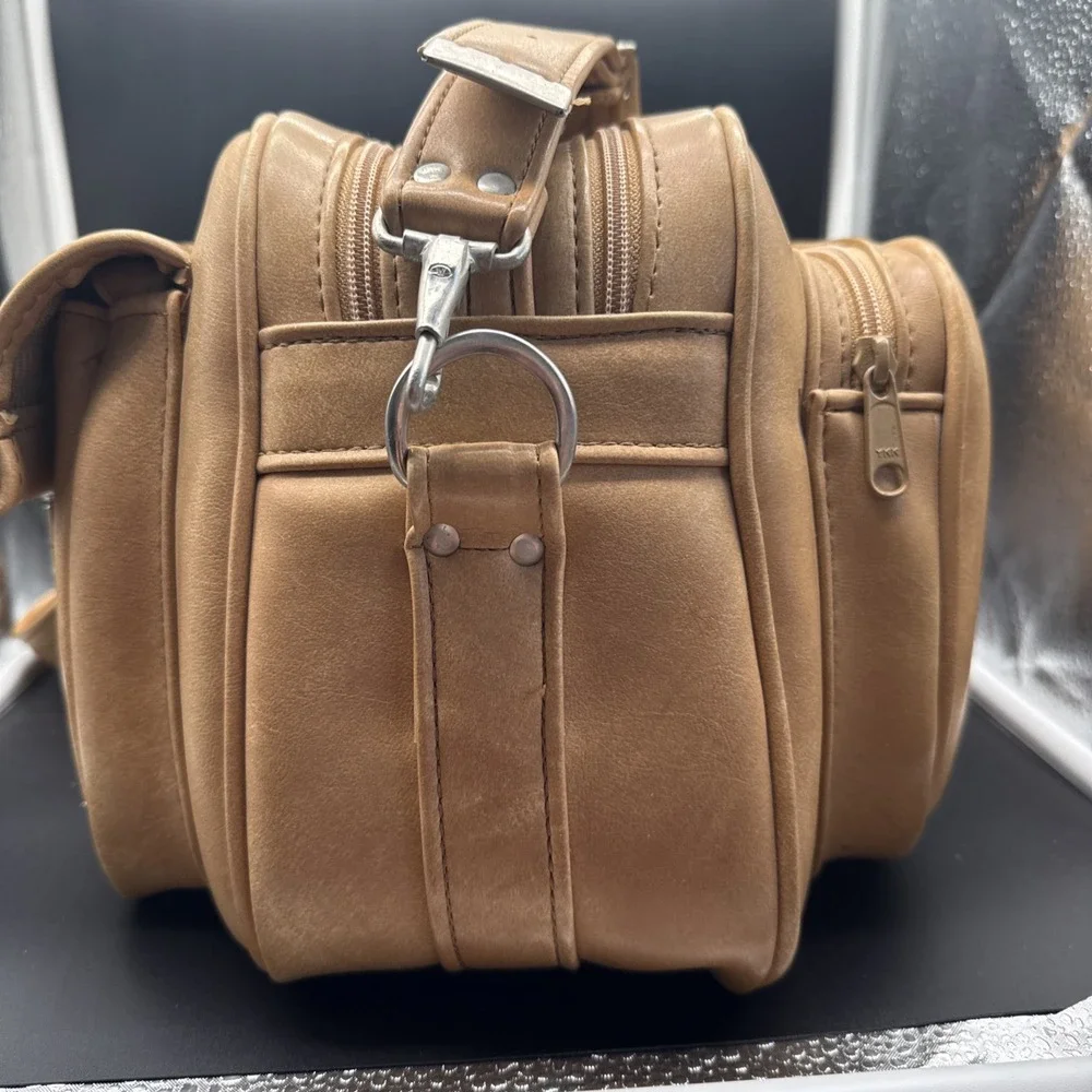 Vintage Marsand Camera Bag 60s Heavy Padded Large Tan Leather Fabric Made in USA